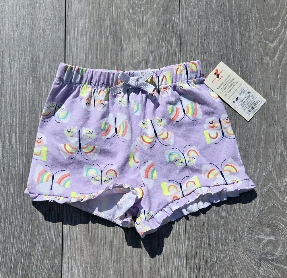Cat & Jack Purple Cotton Butterfly Rainbow Shorts